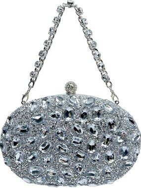 Sparkling Rhinestone Crystal Clutch | Diamond Evening Bag w/ Pearl Clasp
